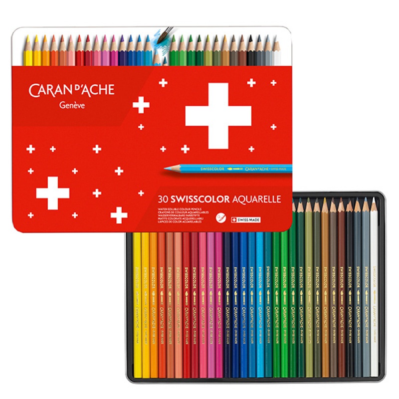 Kredki CARAN D'ACHE Swisscolor Aquarelle, z efektrm akwareli, sześciokątne, 30szt., mix kolorów