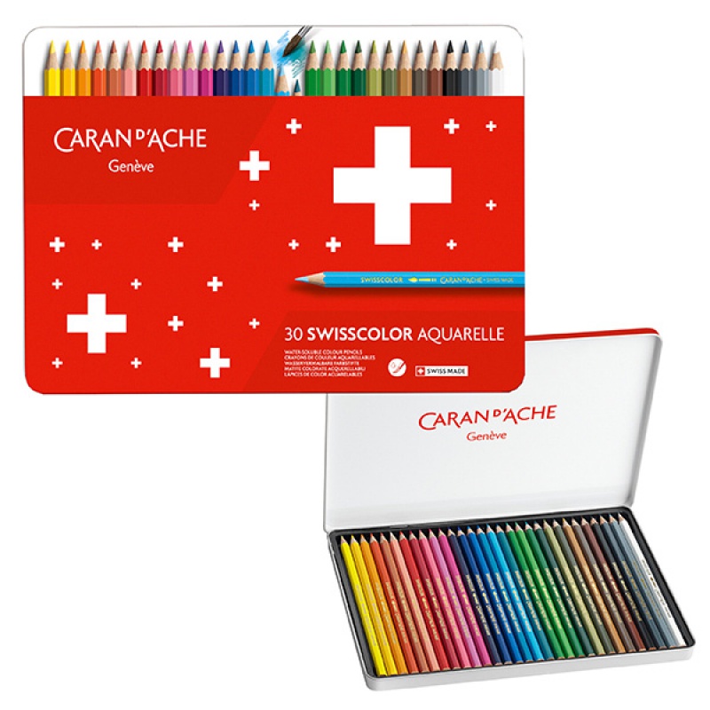 Kredki CARAN D'ACHE Swisscolor Aquarelle, z efektrm akwareli, sześciokątne, 30szt., mix kolorów