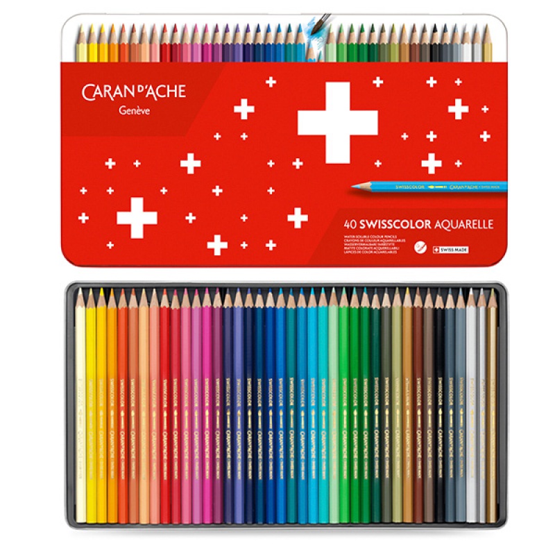 Kredki CARAN D'ACHE Swisscolor Aquarelle, z efektrm akwareli, sześciokątne, 40szt., mix kolorów