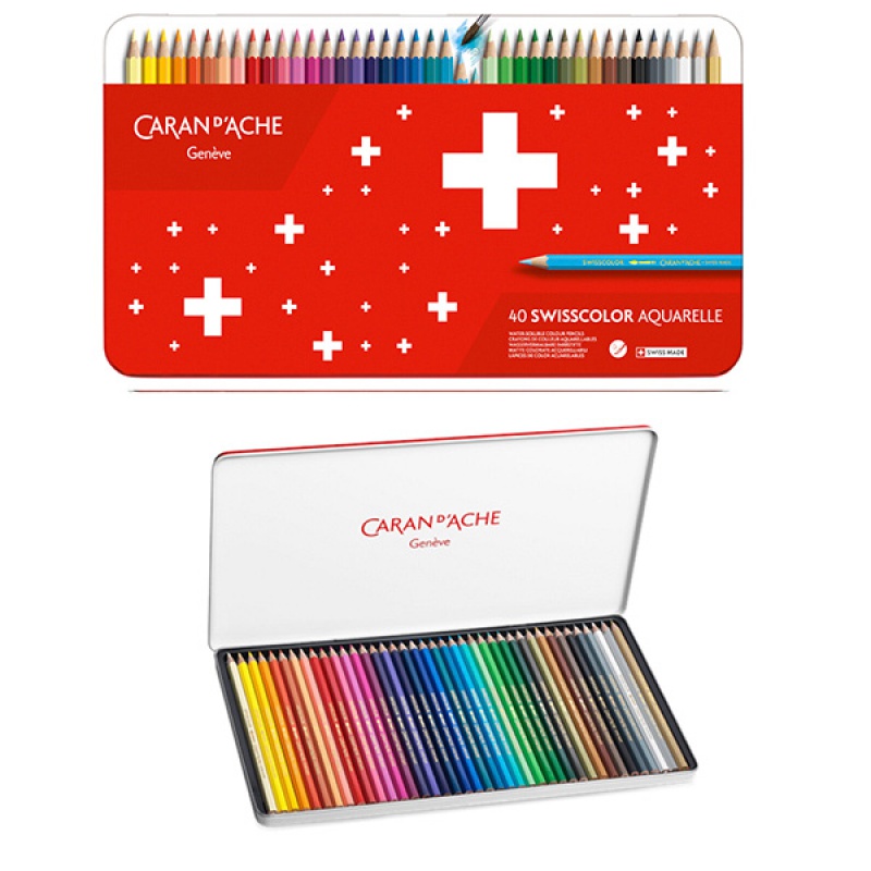 Kredki CARAN D'ACHE Swisscolor Aquarelle, z efektrm akwareli, sześciokątne, 40szt., mix kolorów