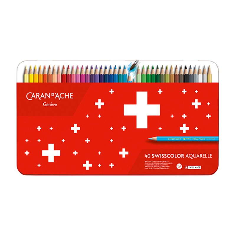 Kredki CARAN D'ACHE Swisscolor Aquarelle, z efektrm akwareli, sześciokątne, 40szt., mix kolorów