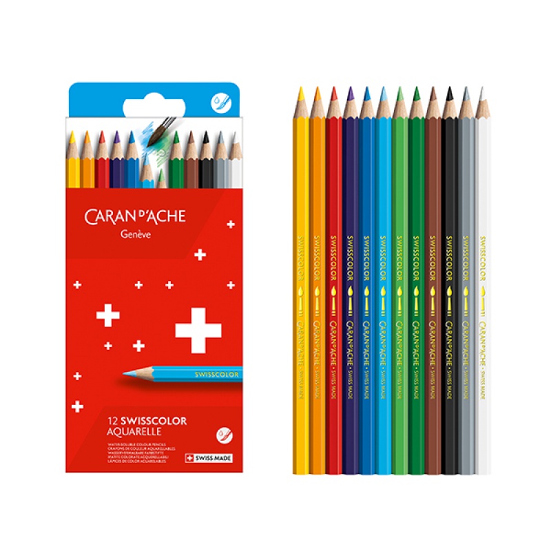 Kredki akwarelowe CARAN D'ACHE Swisscolor, kartonowe pudełko, 12 szt.