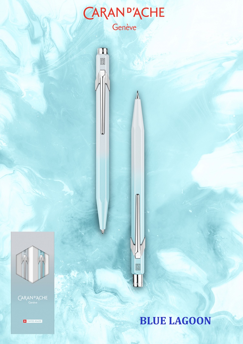 Zestaw długopis 849 + ołówek 844 Caran d’Ache Blue Lagoon, w etui, błękitno-szary