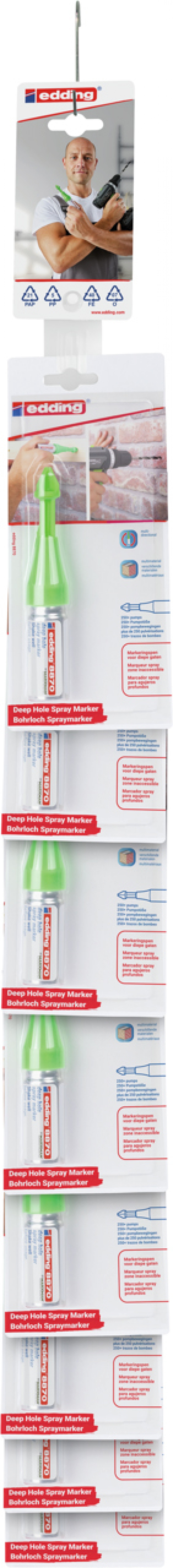 Marker w sprayu e-8870 EDDING, do głębokich otworów, 16 szt., clipstrip, zielony neon