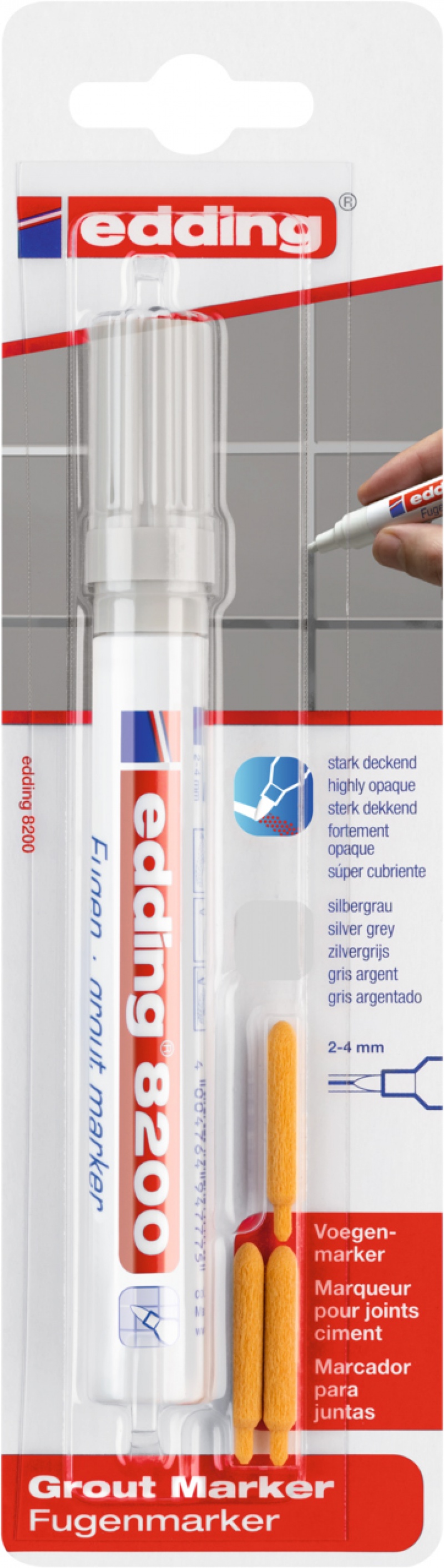 Marker do odświeżania fug e-8200 EDDING, 2-4mm, blister, srebrnoszary