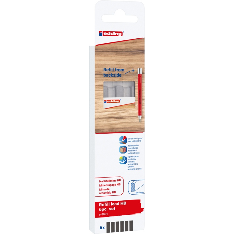 Wymienne wkłady e-8891 EDDING, do ołówka e-8890, HB, 6 szt., blister