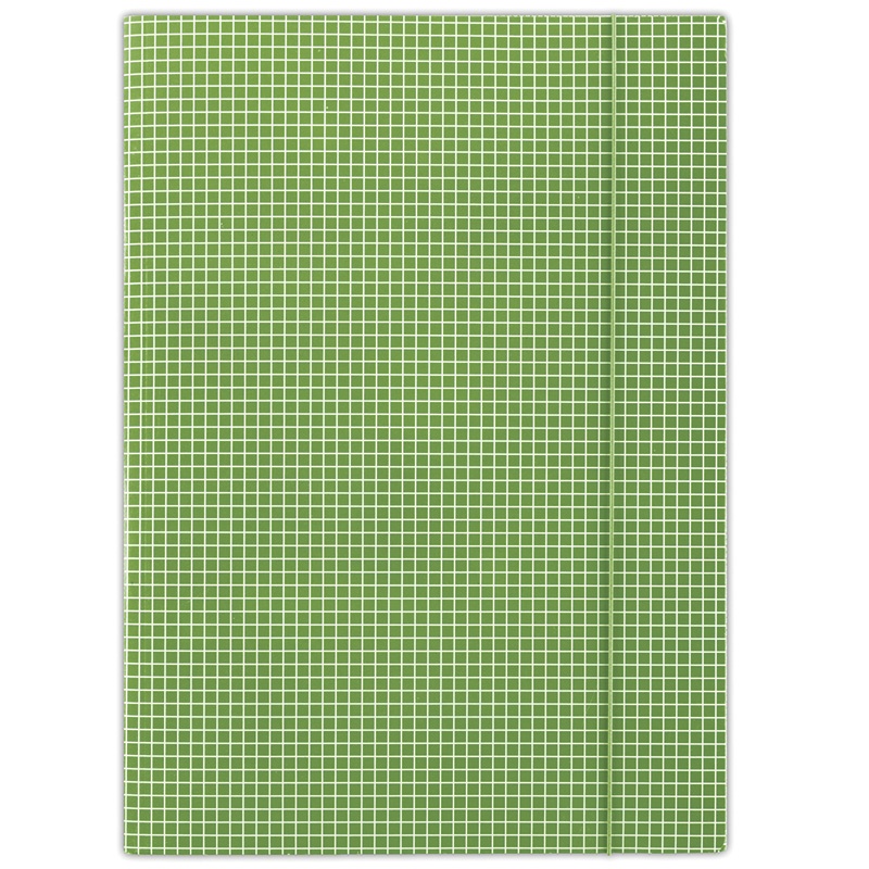 Teczka z gumką DONAU, karton, A4, 400gsm, 3-skrz., zielona w kratę