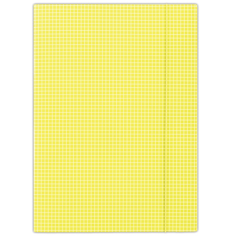 Teczka z gumką DONAU, karton, A4, 400gsm, 3-skrz., żółta w kratę