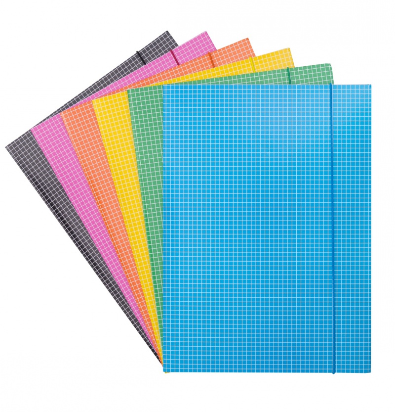 Teczka z gumką DONAU, karton, A4, 400gsm, 3-skrz., mix kolorów w kratę