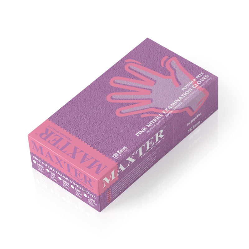 Rękawice nitrylowe bezpudrowe, MAXTER, 100 szt., rozmiar M, różowe