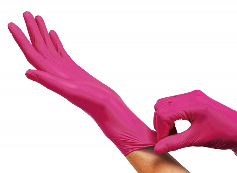 Rękawice nitrylowe bezpudrowe, MAXTER, 100 szt., rozmiar M, różowe