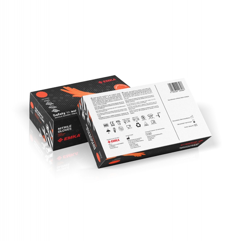 Rękawice nitrylowe bezpudrowe, EMKA 7.0, 90 szt., rozmiar XXL, pomarańczowe