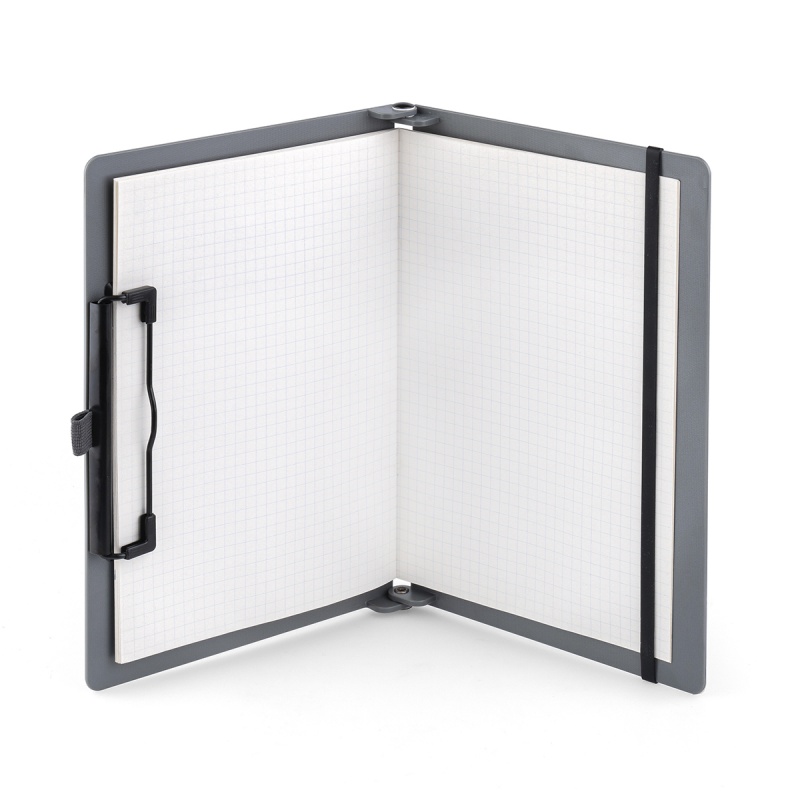 Clipboard składany SAX, PP, A5/A4, z met. klipsem, z gumką i uchwytem na długopis, szary