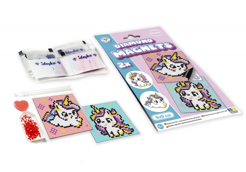 Diamentowa mozaika na magnesie IDEYKA, 9x9 cm, kids, dziwne rozkosze, 2 szt.