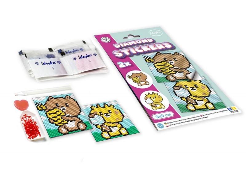 Diamentowa mozaika na naklejce IDEYKA, 9x9 cm, kids, puffy, 2 szt.