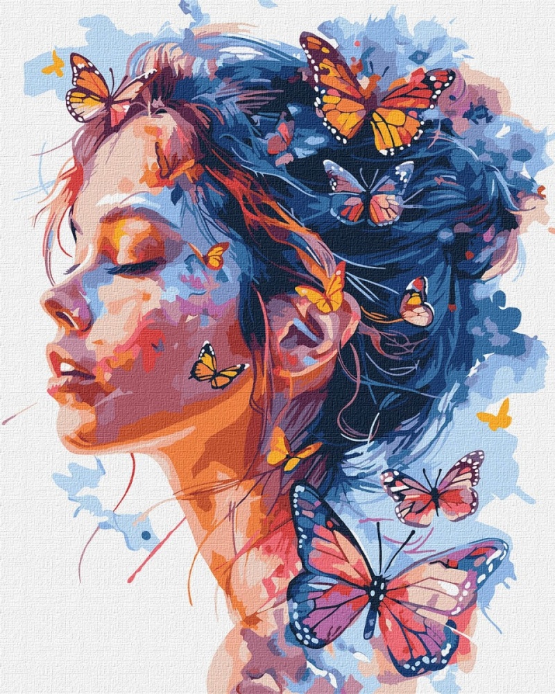 Malowanie po numerach IDEYKA, 40x50cm, dziewczyna i motyle, 1 szt., w pudełku