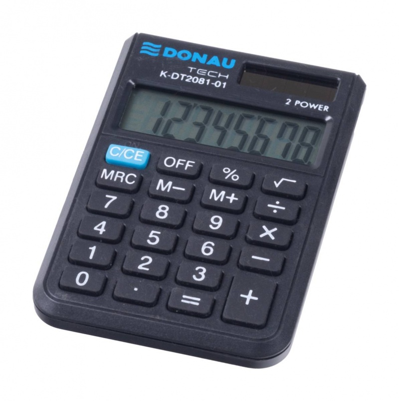 Kalkulator kieszonkowy DONAU TECH, 8-cyfr. wyświetlacz, wym. 90x60x11 mm, czarny
