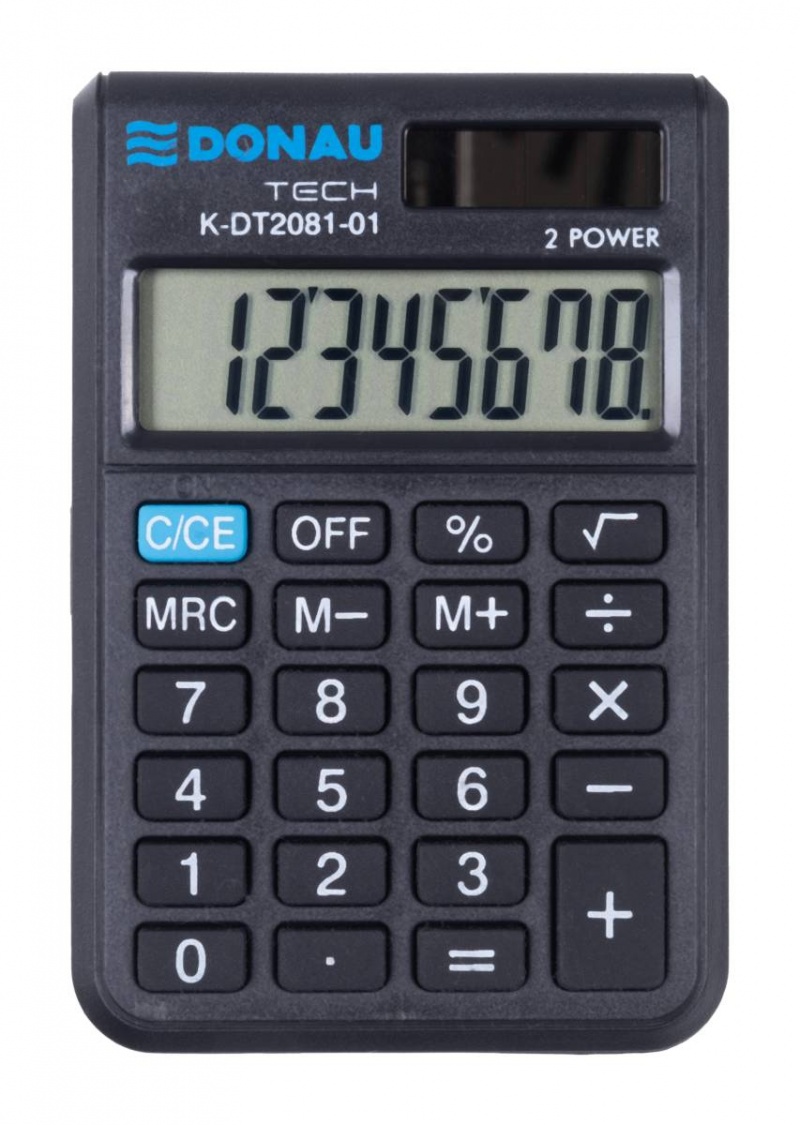 Kalkulator kieszonkowy DONAU TECH, 8-cyfr. wyświetlacz, wym. 90x60x11 mm, czarny