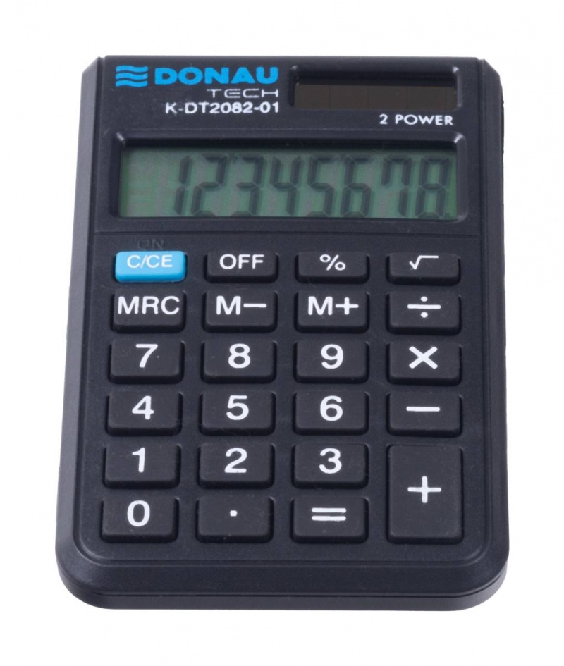 Kalkulator kieszonkowy DONAU TECH, 8-cyfr. wyświetlacz, wym. 97x60x10 mm, czarny