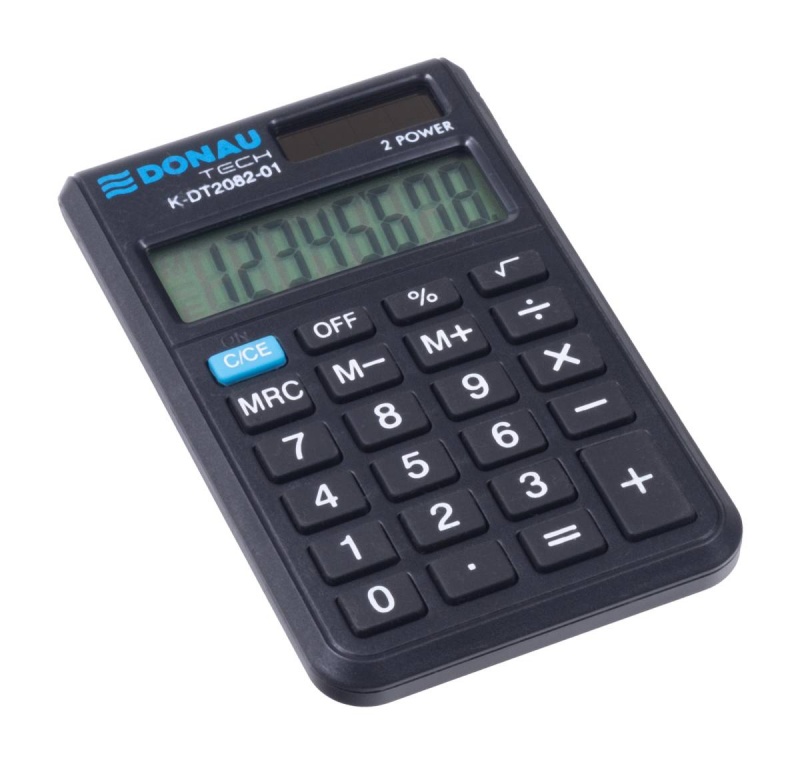 Kalkulator kieszonkowy DONAU TECH, 8-cyfr. wyświetlacz, wym. 97x60x10 mm, czarny