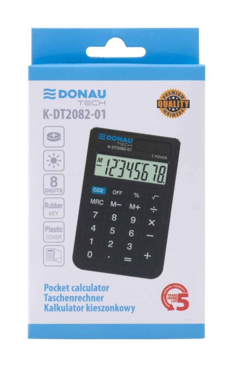 Kalkulator kieszonkowy DONAU TECH, 8-cyfr. wyświetlacz, wym. 97x60x10 mm, czarny