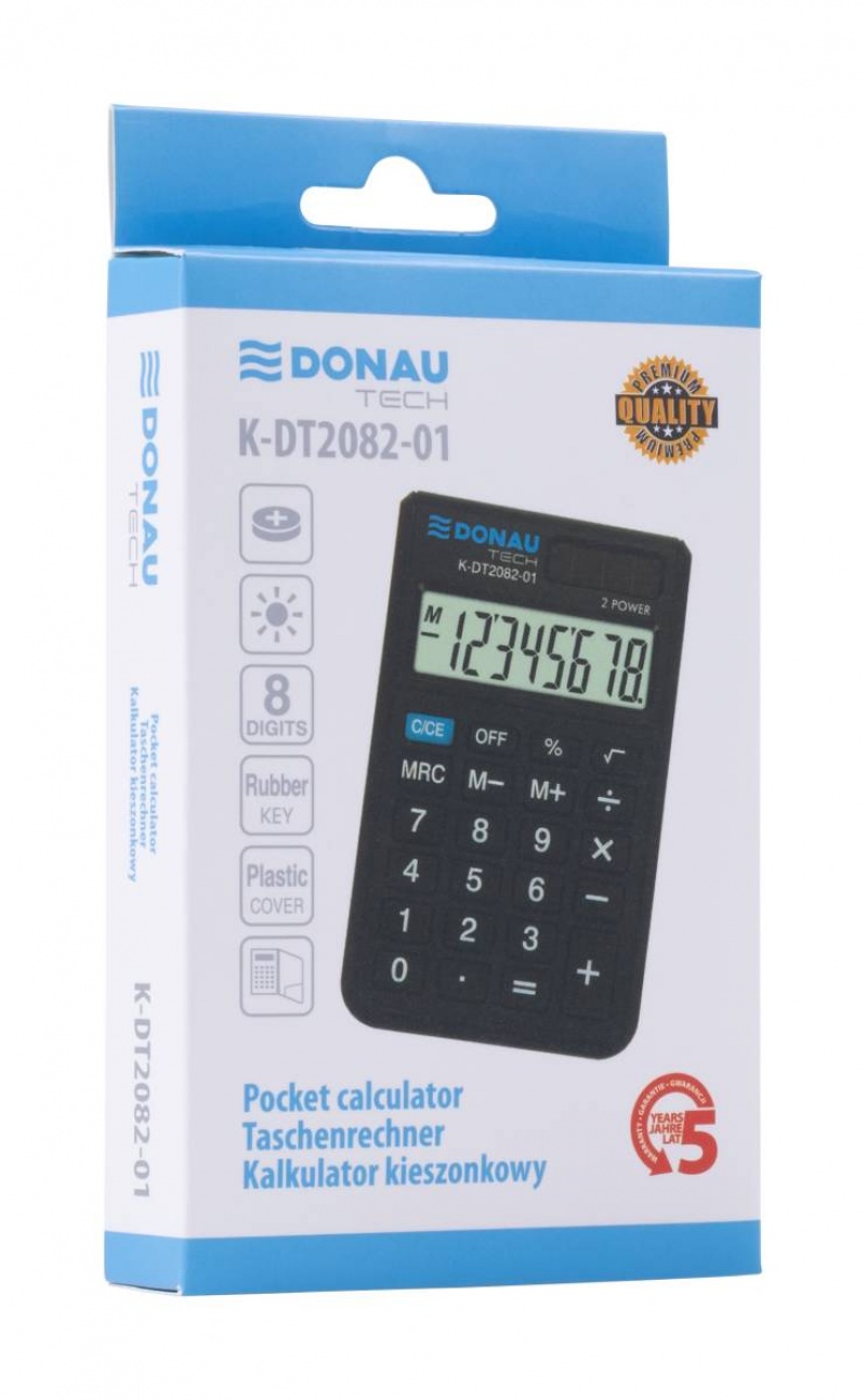 Kalkulator kieszonkowy DONAU TECH, 8-cyfr. wyświetlacz, wym. 97x60x10 mm, czarny