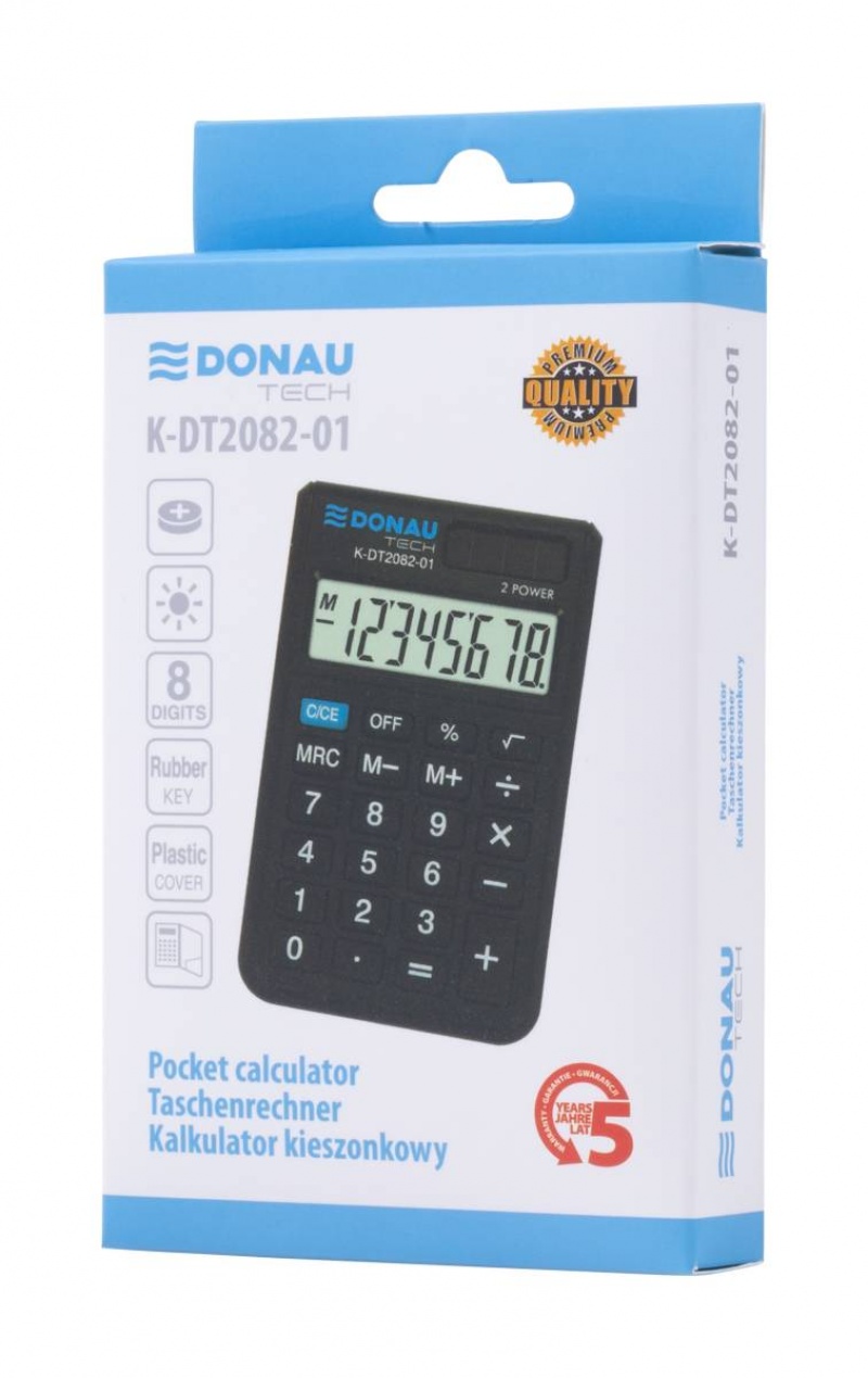 Kalkulator kieszonkowy DONAU TECH, 8-cyfr. wyświetlacz, wym. 97x60x10 mm, czarny