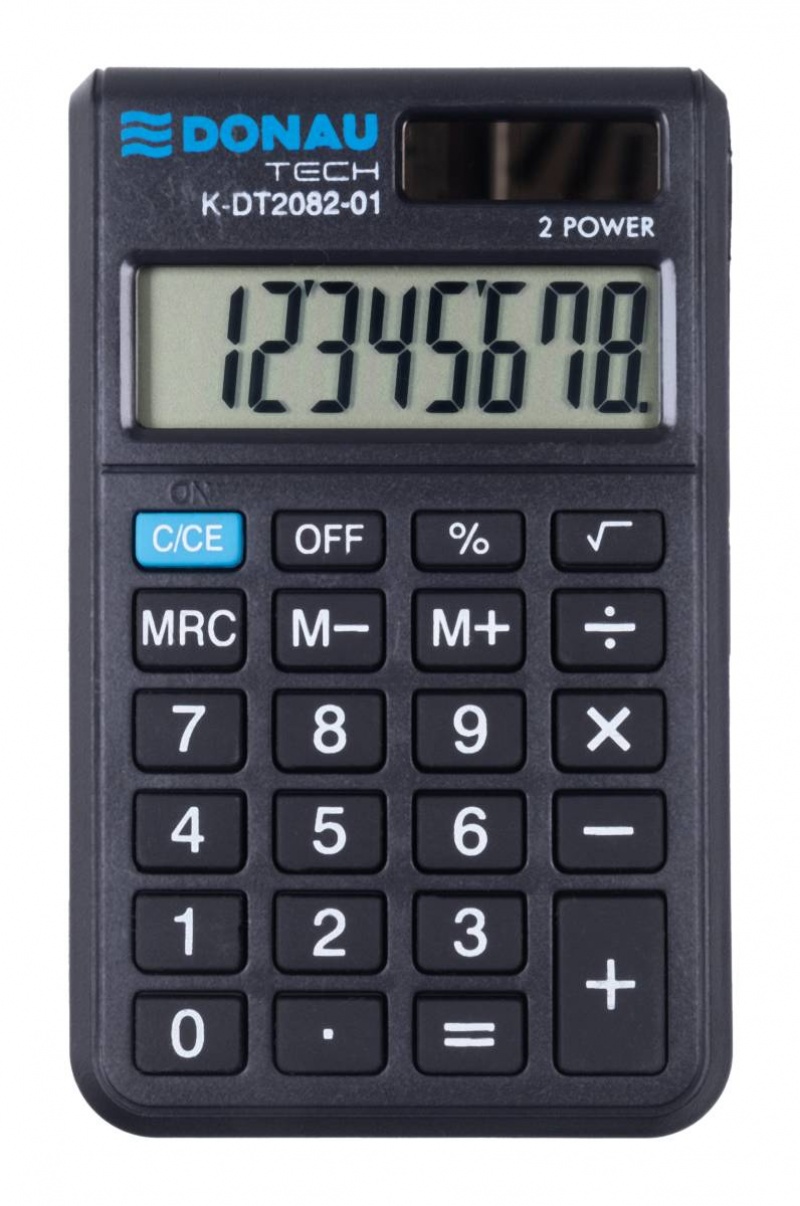 Kalkulator kieszonkowy DONAU TECH, 8-cyfr. wyświetlacz, wym. 97x60x10 mm, czarny
