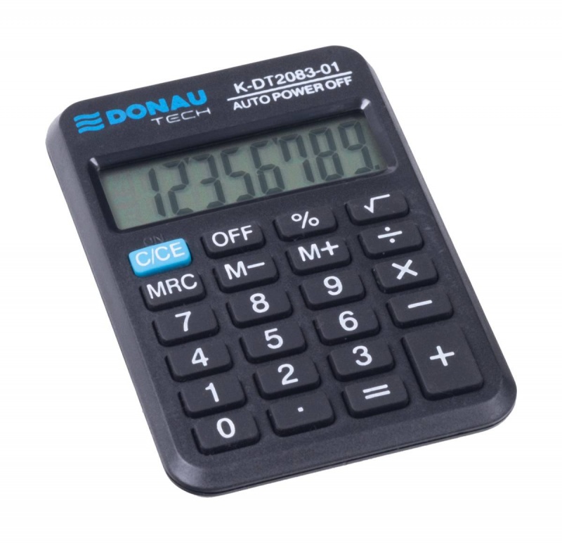 Kalkulator kieszonkowy DONAU TECH, 8-cyfr. wyświetlacz, wym. 89x58x11 mm, czarny