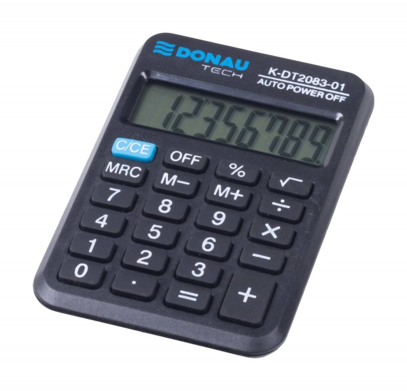 Kalkulator kieszonkowy DONAU TECH, 8-cyfr. wyświetlacz, wym. 89x58x11 mm, czarny