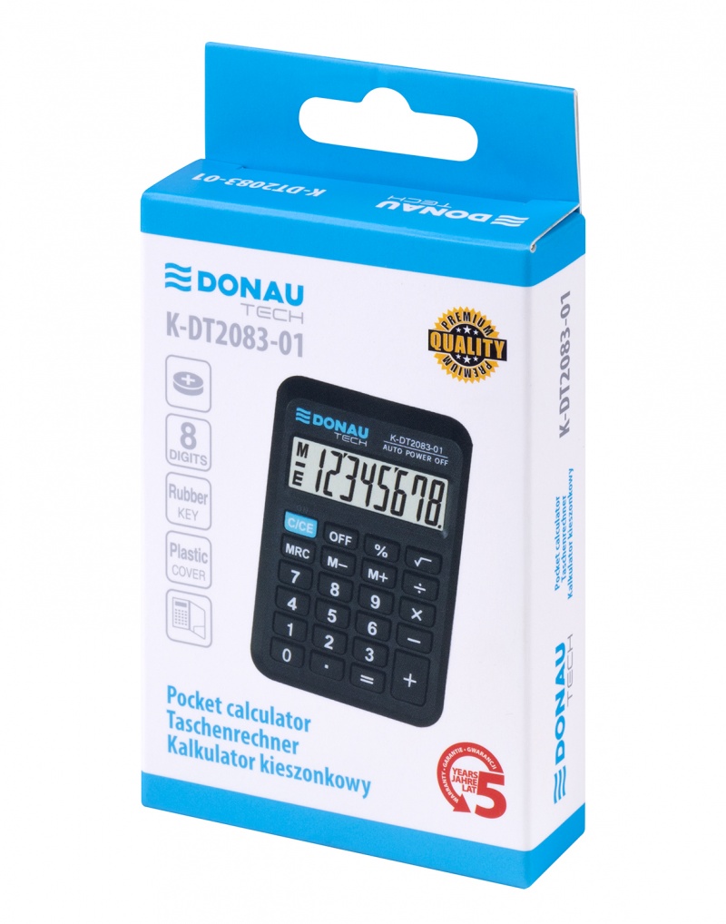 Kalkulator kieszonkowy DONAU TECH, 8-cyfr. wyświetlacz, wym. 89x58x11 mm, czarny