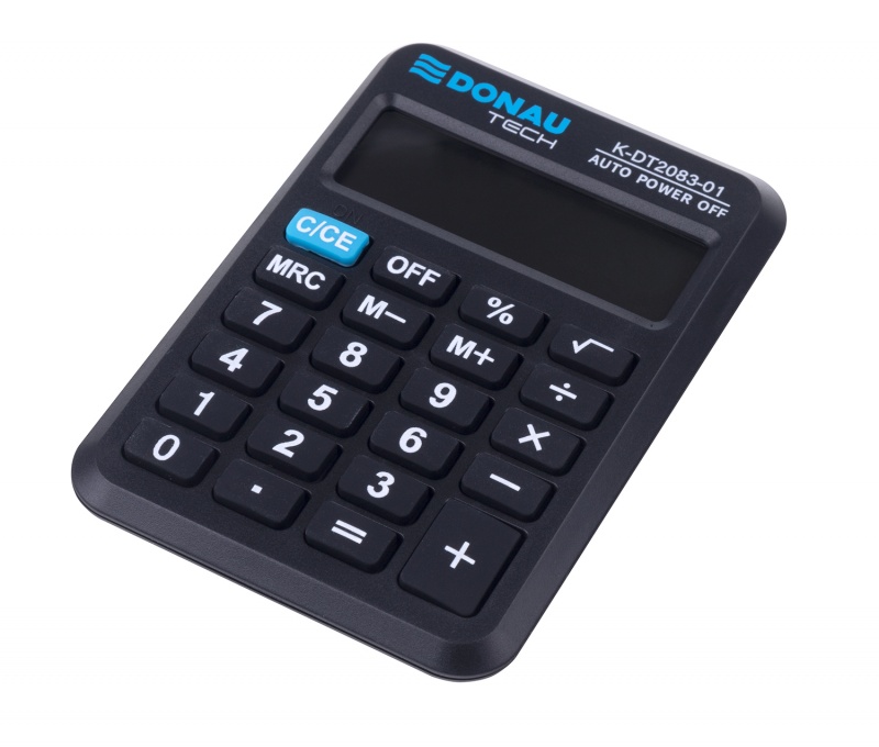 Kalkulator kieszonkowy DONAU TECH, 8-cyfr. wyświetlacz, wym. 89x58x11 mm, czarny
