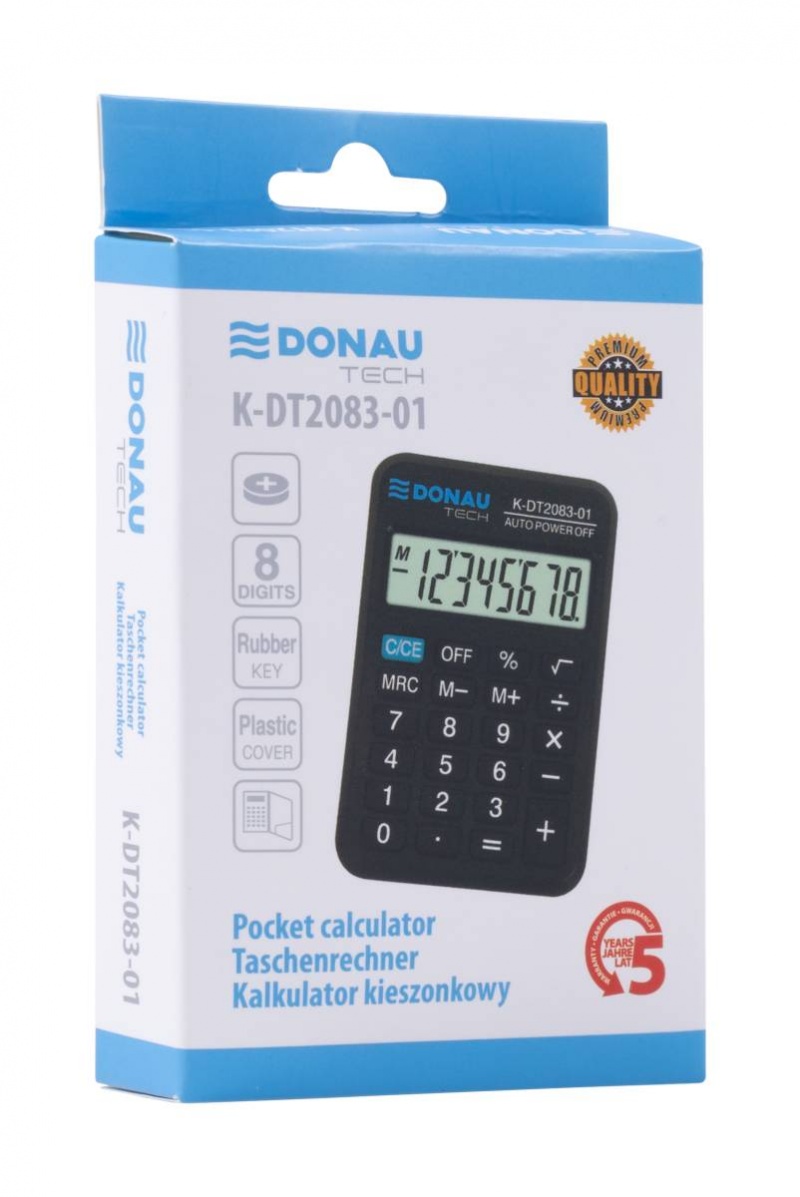 Kalkulator kieszonkowy DONAU TECH, 8-cyfr. wyświetlacz, wym. 89x58x11 mm, czarny