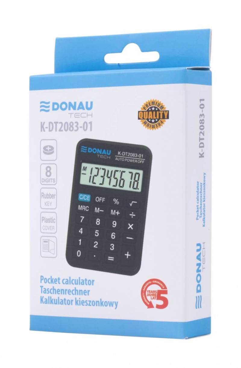 Kalkulator kieszonkowy DONAU TECH, 8-cyfr. wyświetlacz, wym. 89x58x11 mm, czarny