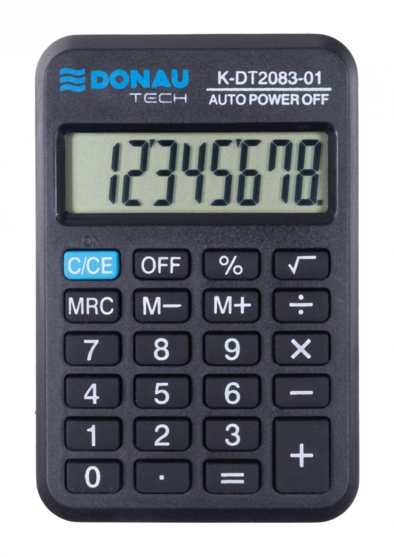 Kalkulator kieszonkowy DONAU TECH, 8-cyfr. wyświetlacz, wym. 89x58x11 mm, czarny