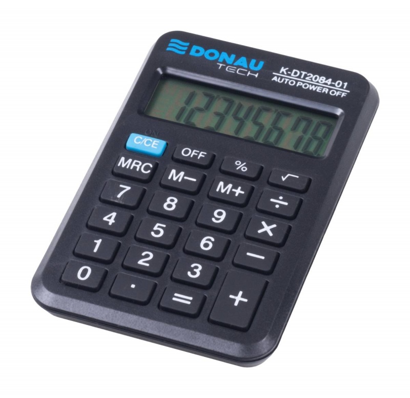 Kalkulator kieszonkowy DONAU TECH, 8-cyfr. wyświetlacz, wym. 97x62x11 mm, czarny