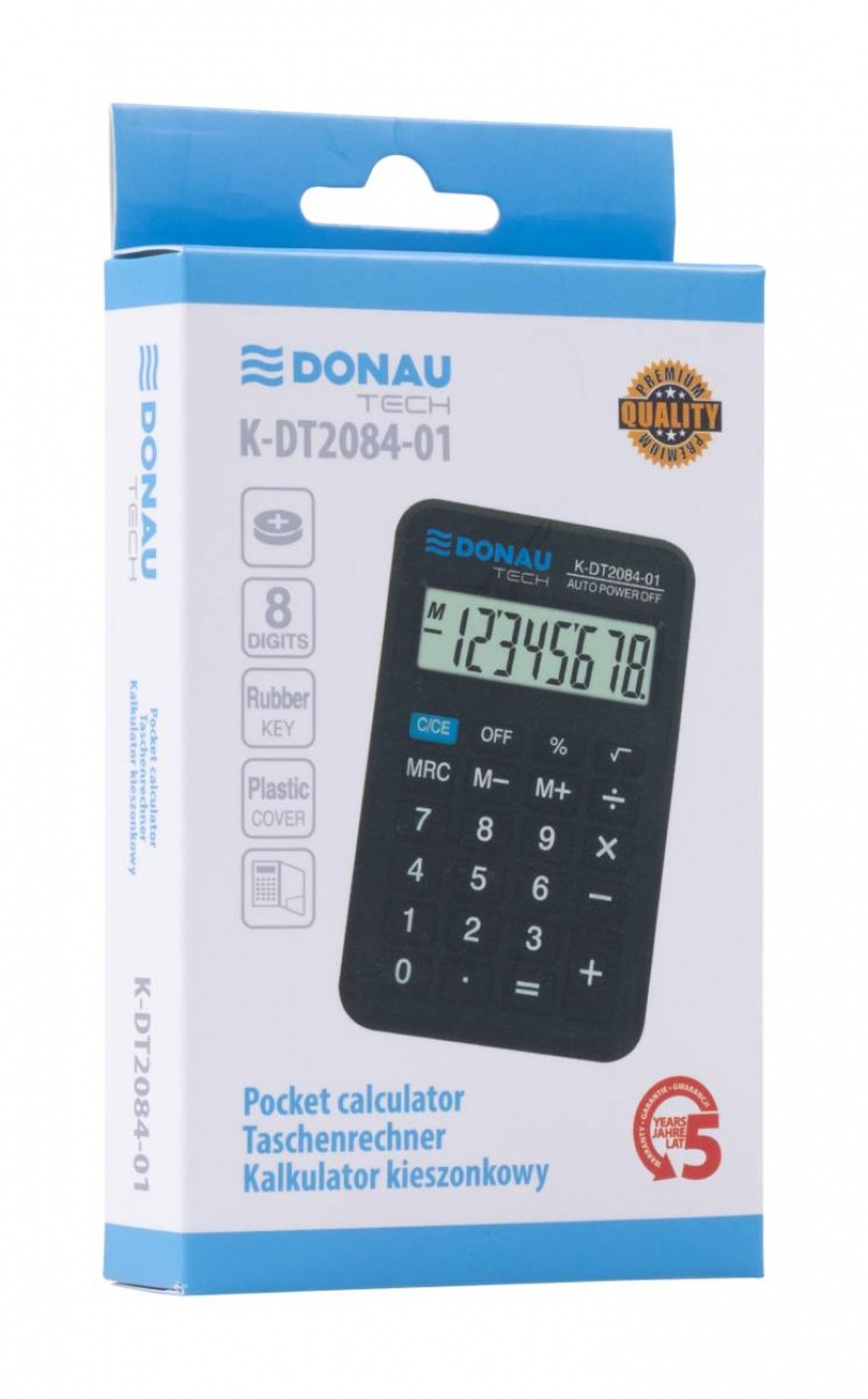 Kalkulator kieszonkowy DONAU TECH, 8-cyfr. wyświetlacz, wym. 97x62x11 mm, czarny