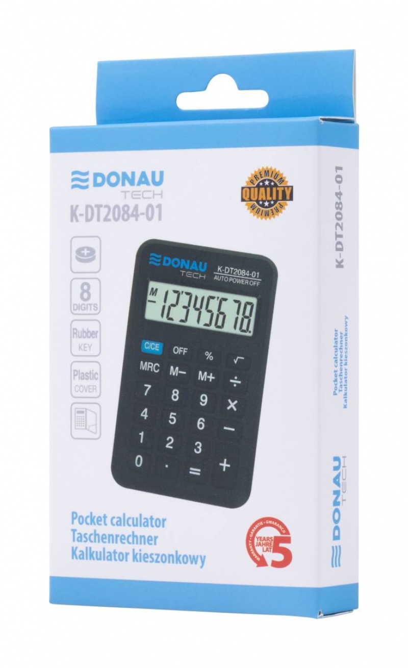 Kalkulator kieszonkowy DONAU TECH, 8-cyfr. wyświetlacz, wym. 97x62x11 mm, czarny