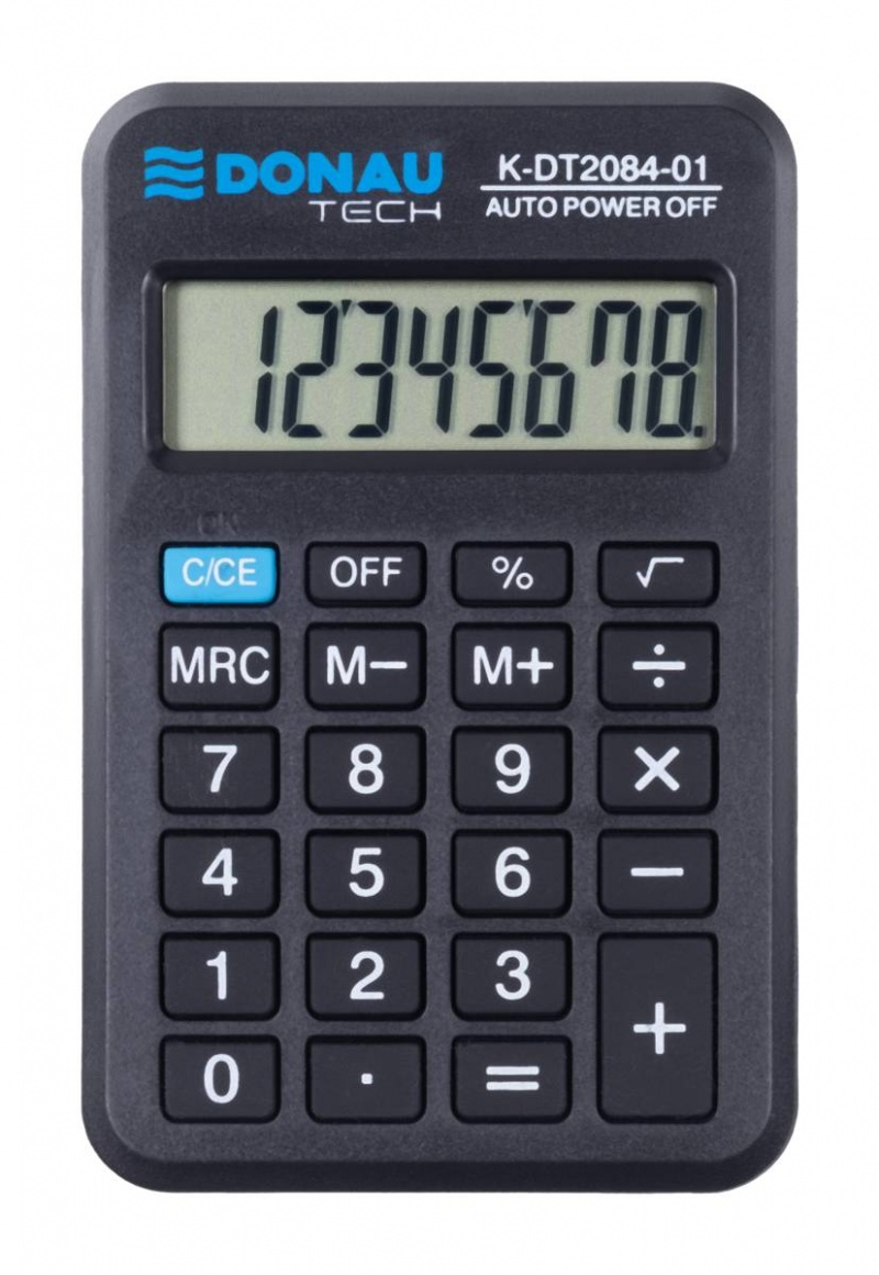 Kalkulator kieszonkowy DONAU TECH, 8-cyfr. wyświetlacz, wym. 97x62x11 mm, czarny