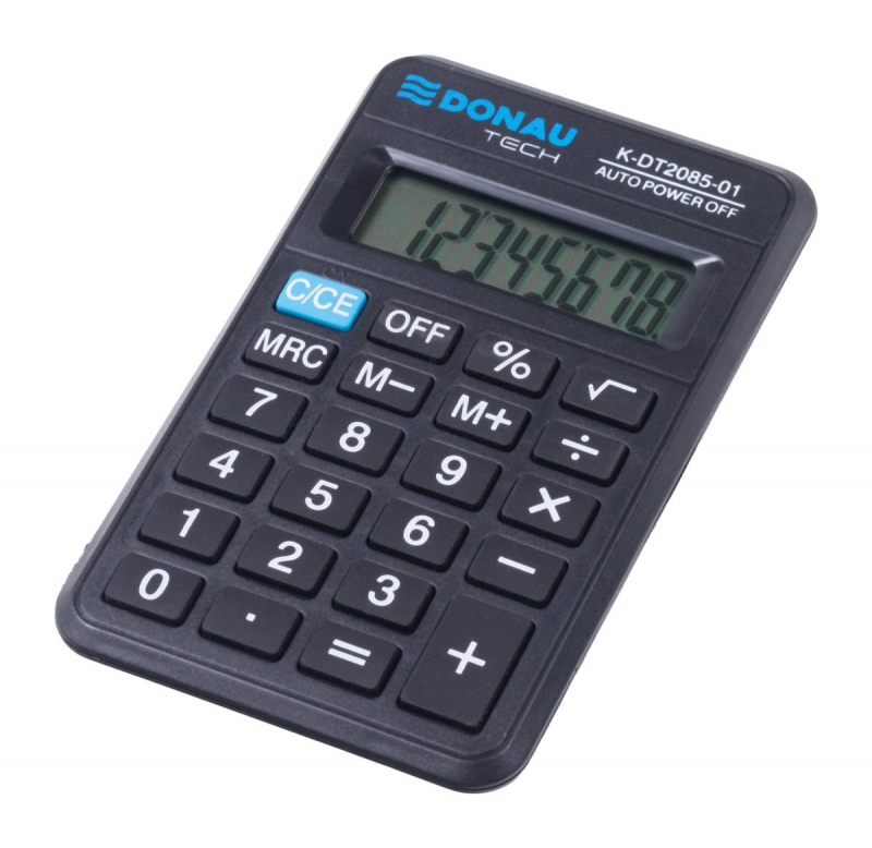 Kalkulator kieszonkowy DONAU TECH, 8-cyfr. wyświetlacz, wym. 114x69x19 mm, czarny