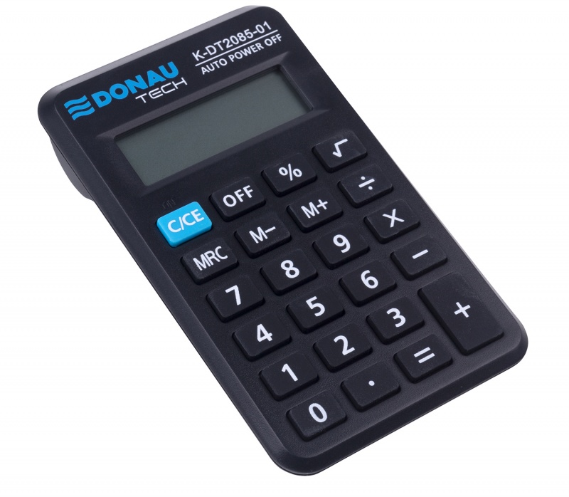 Kalkulator kieszonkowy DONAU TECH, 8-cyfr. wyświetlacz, wym. 114x69x19 mm, czarny