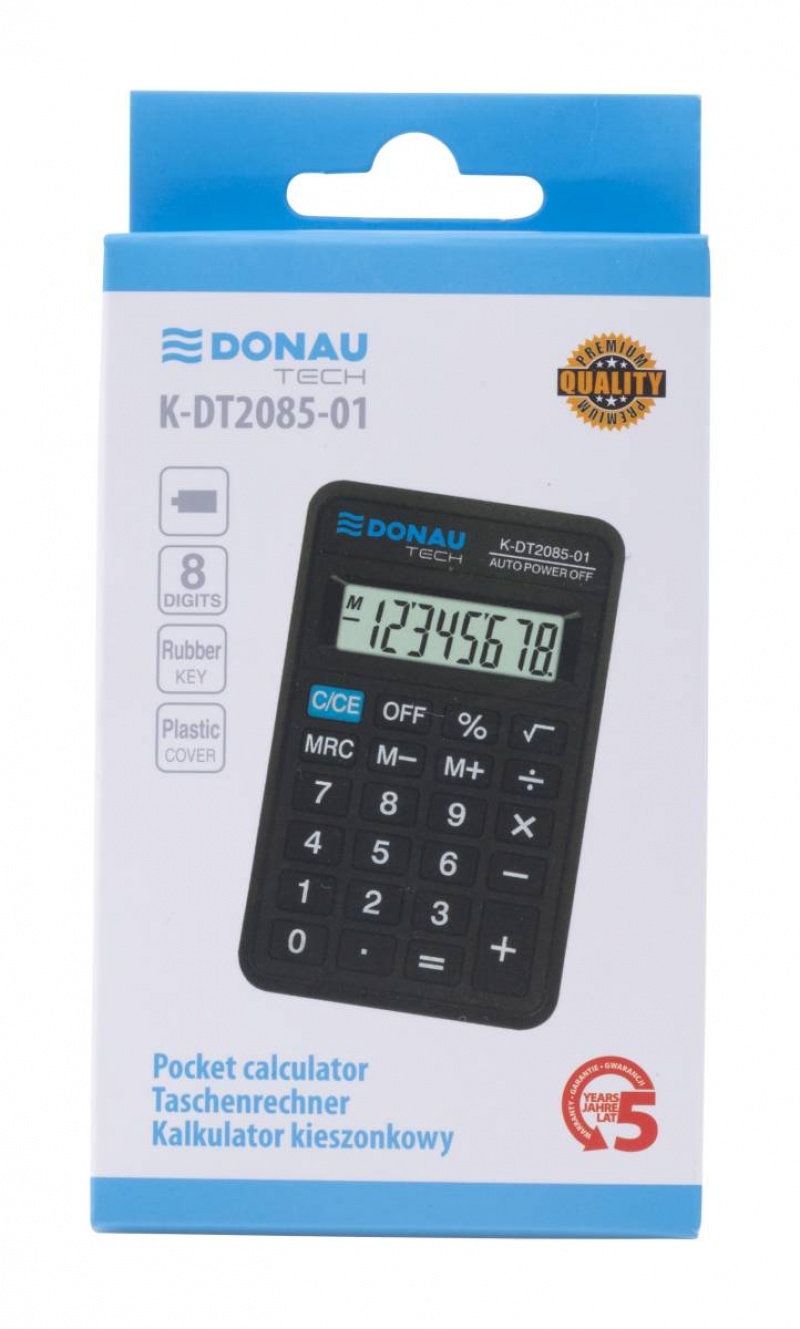 Kalkulator kieszonkowy DONAU TECH, 8-cyfr. wyświetlacz, wym. 114x69x19 mm, czarny