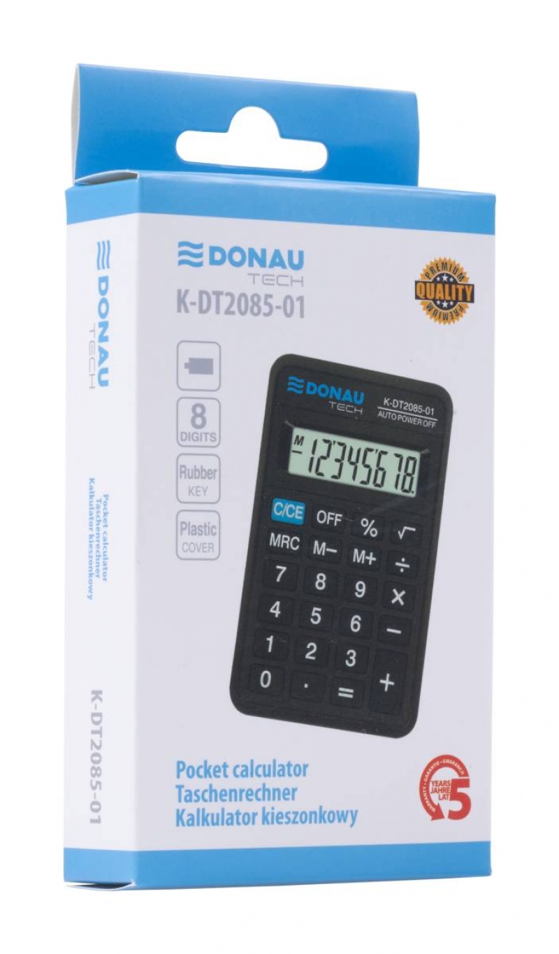 Kalkulator kieszonkowy DONAU TECH, 8-cyfr. wyświetlacz, wym. 114x69x19 mm, czarny