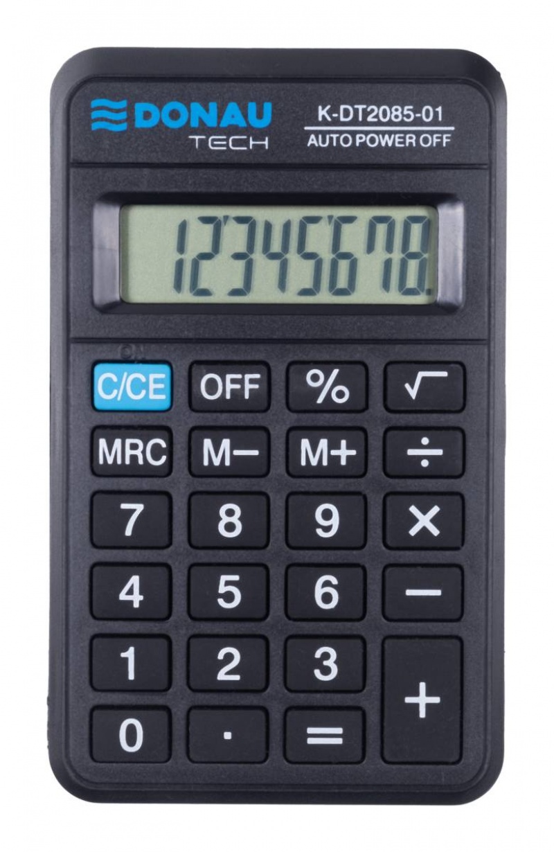 Kalkulator kieszonkowy DONAU TECH, 8-cyfr. wyświetlacz, wym. 114x69x19 mm, czarny