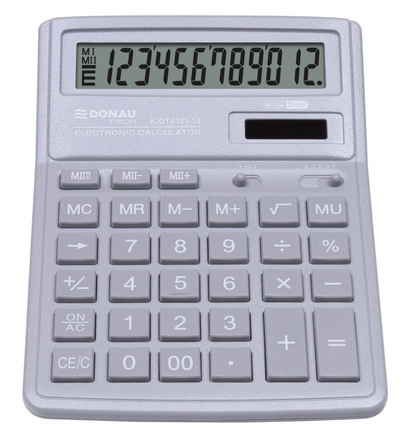 Kalkulator biurowy DONAU TECH, 12-cyfr. wyświetlacz, wym. 190x143x40 mm, srebrny
