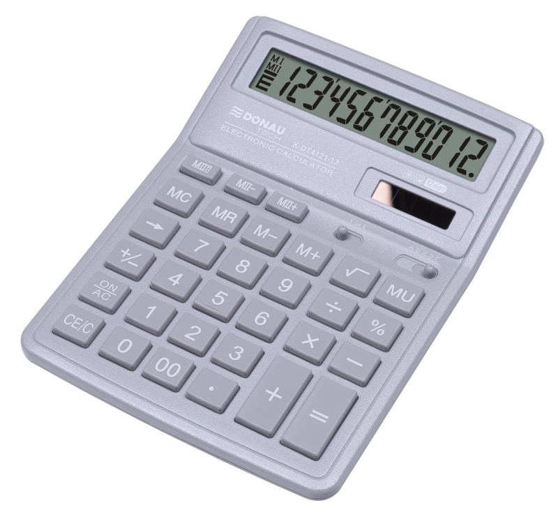 Kalkulator biurowy DONAU TECH, 12-cyfr. wyświetlacz, wym. 190x143x40 mm, srebrny