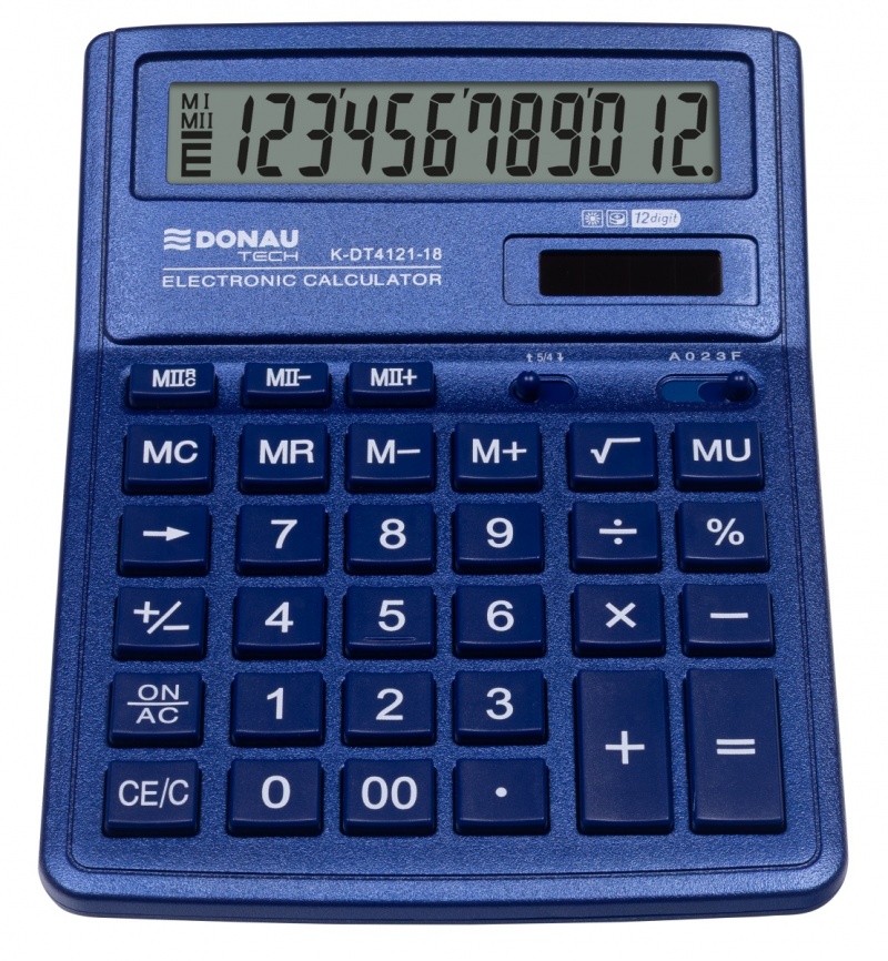 Kalkulator biurowy DONAU TECH, 12-cyfr. wyświetlacz, wym. 190x143x40 mm, granatowy