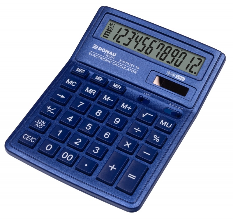 Kalkulator biurowy DONAU TECH, 12-cyfr. wyświetlacz, wym. 190x143x40 mm, granatowy