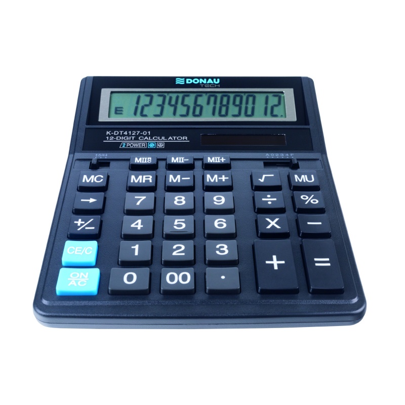 Kalkulator biurowy DONAU TECH, 12-cyfr. wyświetlacz, wym. 203x158x31 mm, czarny