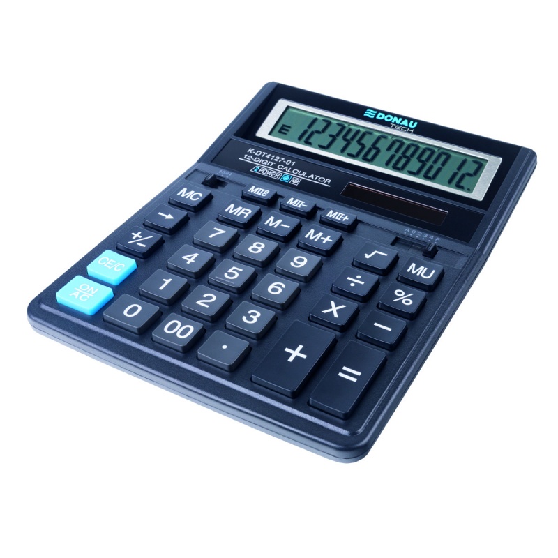 Kalkulator biurowy DONAU TECH, 12-cyfr. wyświetlacz, wym. 203x158x31 mm, czarny